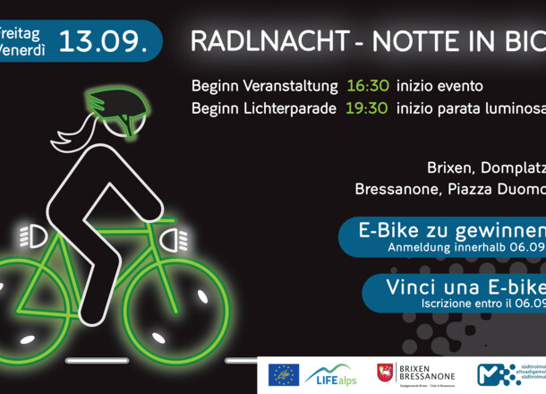 Radlnacht und Lichterparade: 13. September 2024 in Brixen