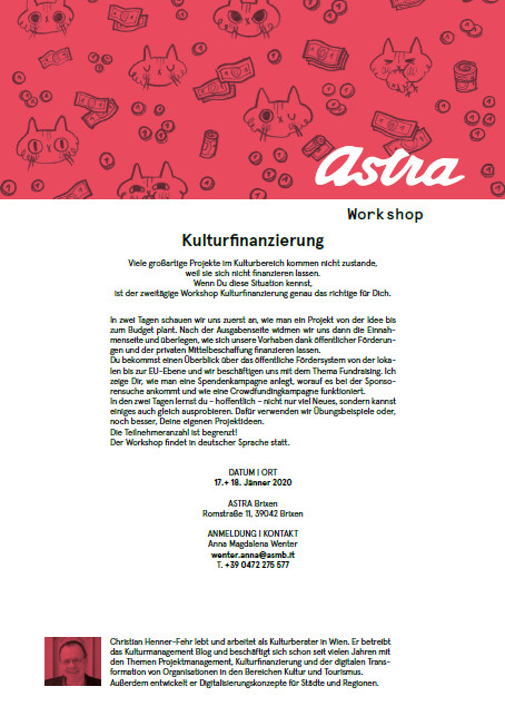 ASTRA - Workshop - Finanziamenti nel settore culturale