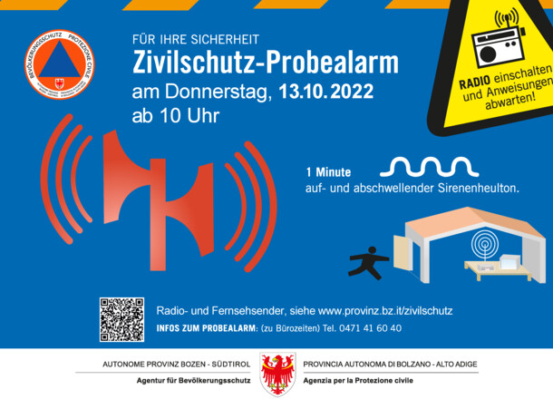 Landesweiter Zivilschutz-Probealarm am 13. Oktober 2022